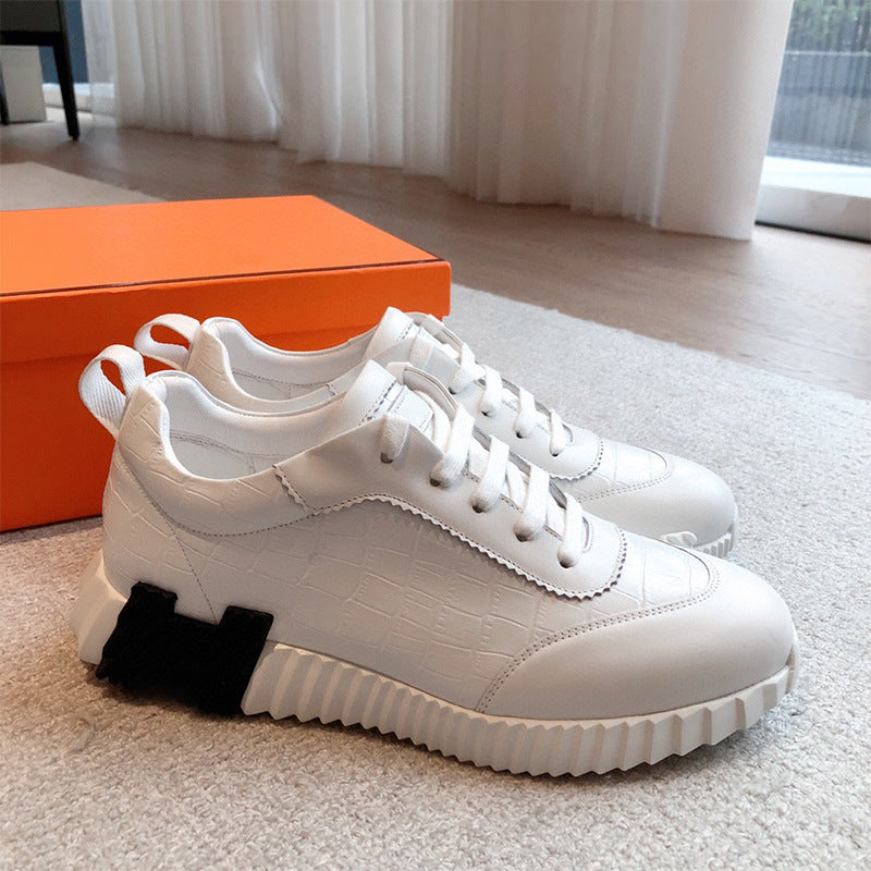 Suede Cowhide Stitching Fabric Couple Fashion Casual Shoes