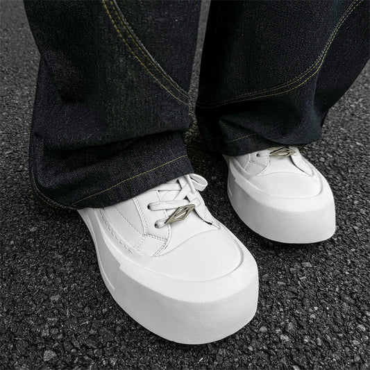 Men's Derby Niche Platform Height Increasing Commuter White Black Round Toe Sneakers