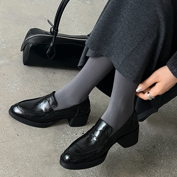 Women's High Pumps Round Toe Commuter Chunky Loafers