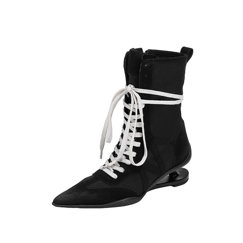Women's Beautiful Black Short High-grade Retro Boxing Early Women's Leather Boots