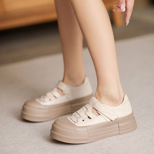 Women's Cap Hollow First Layer Cowhide Pitcher Sandals