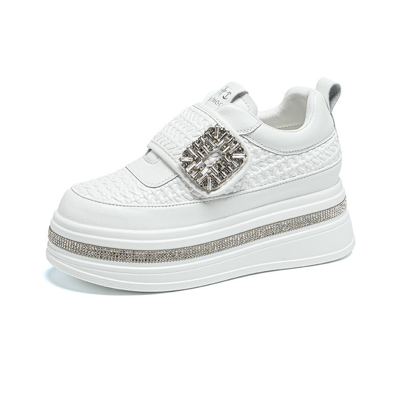 Women's White Sports Round Toe Platform Thick Bottom Women's Casual Shoes