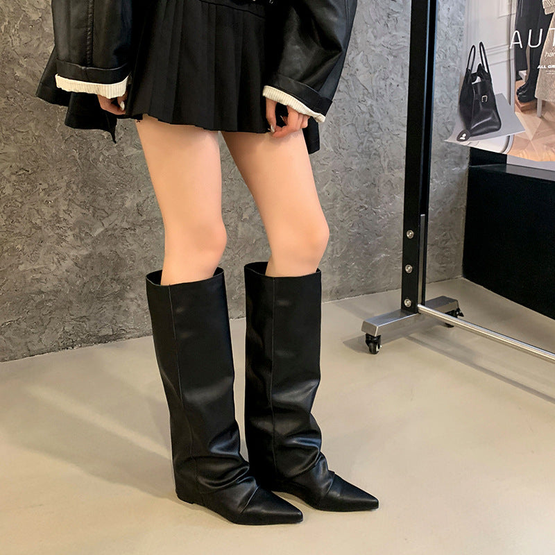Minority Design Pointed Toe Inner Straight Female Women's Leather Boots