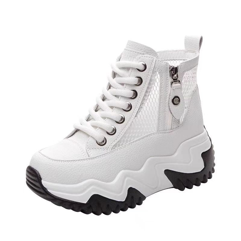 Women's Height Increasing Insole Lace Up Small Thick Bottom Color Matching Women's Cotton Shoes