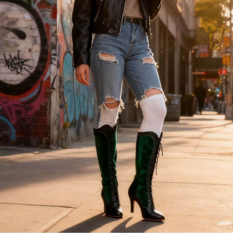 Women's Brogue Plus Size High-heel Party Christmas Winter Kitten Elegant Women's Leather Boots