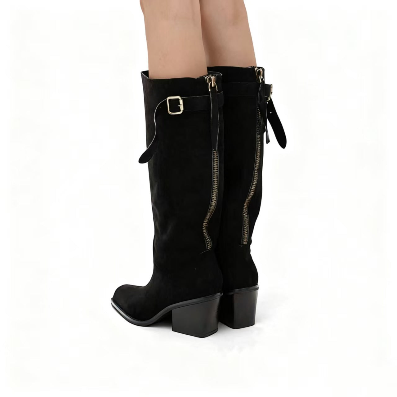 Women's Hot Style Fleece-lined Knight Winter Pointed Chunky Below The Knee Heels