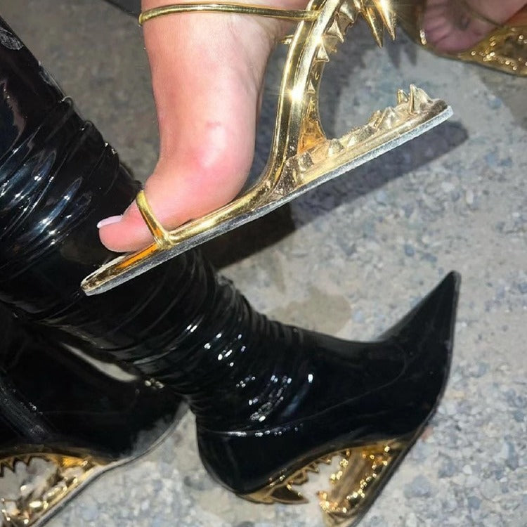 Metal Giant Tooth Tiger Abnormal Shape Open Toe Heels