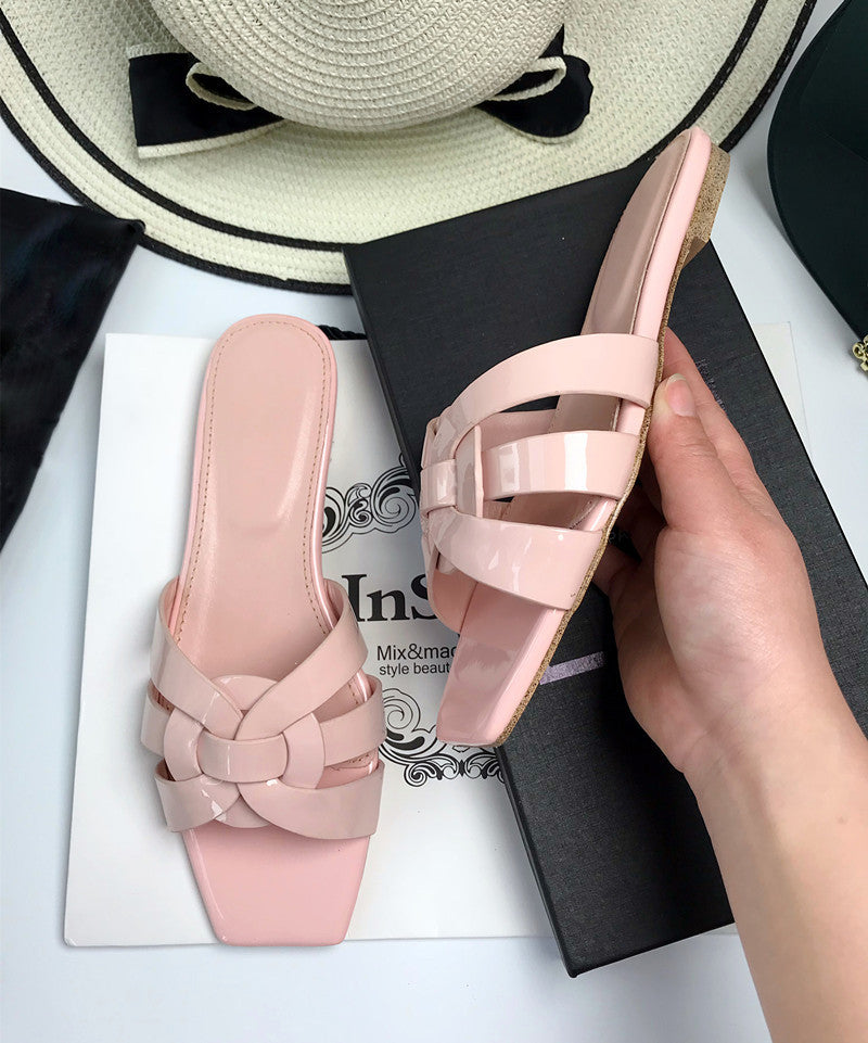 Women's Genuine Summer Weaving Flip-flops Large Size Heels
