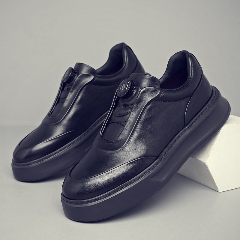 Men's Top Layer Cowhide Genuine Flat Black Men's Board Shoes