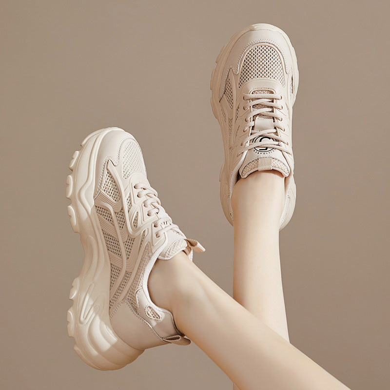 Women's Breathable Apricot Platform Heightened Daddy For Sneakers