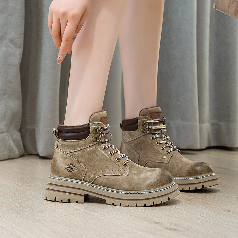 Women's & Men's Khaki Retro Martin For Hidden Platform Boots