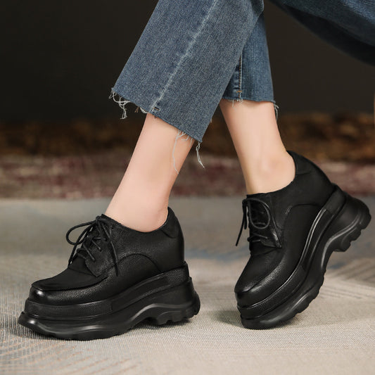 Women's British Style Platform Retro Easy Matching Leather Shoes
