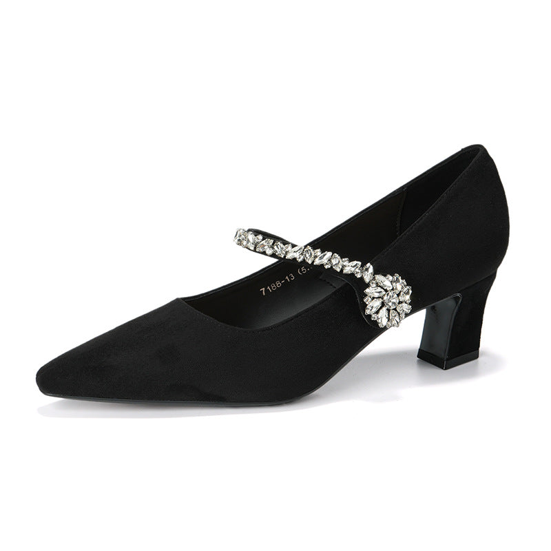 Women's French Style Temperament Crystal Mary Jane High Suede Women's Fashion Shoes