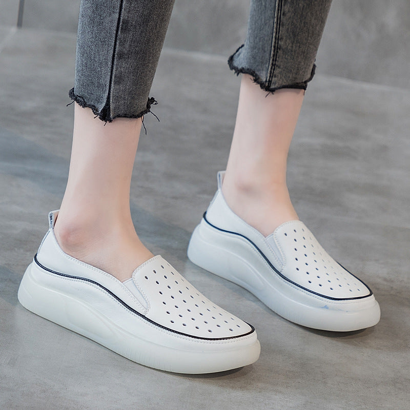 Women's White Hollow Hole Fashion Light Board Women's Casual Shoes