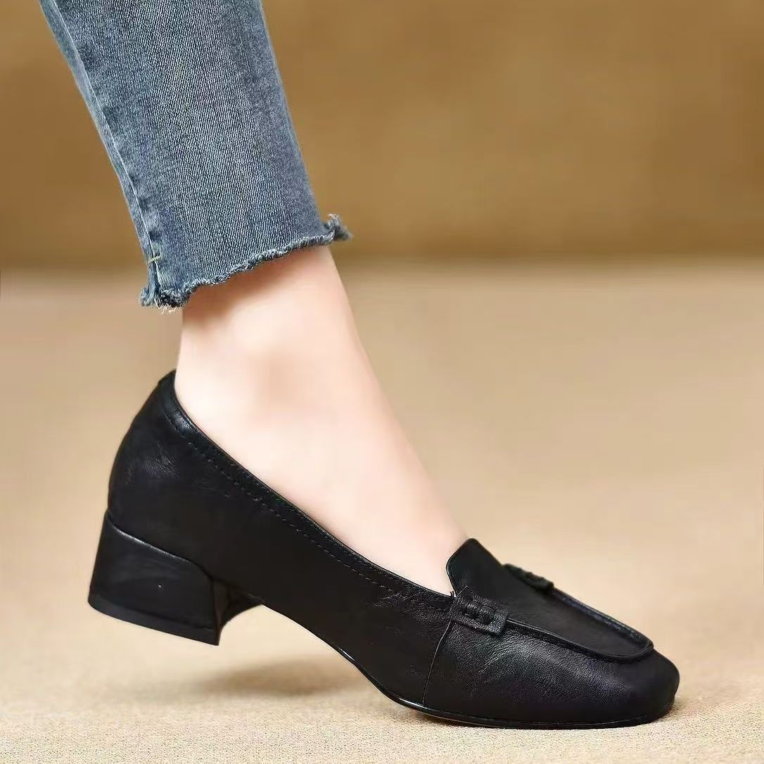 Retro Genuine French Mid British Style Leather Shoes