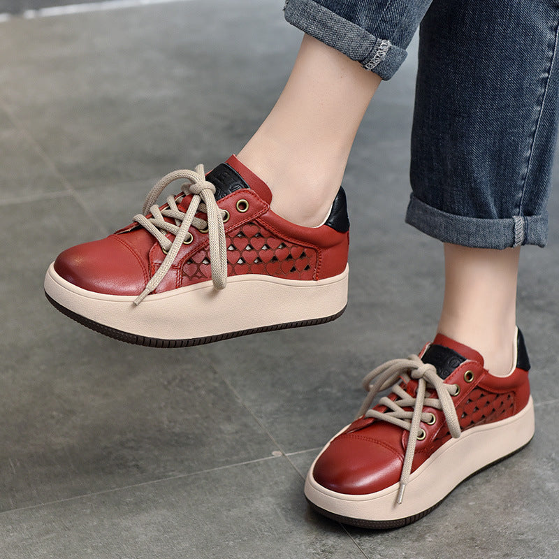 Women's Two-pair Top Layer Cowhide Summer Thick Heels