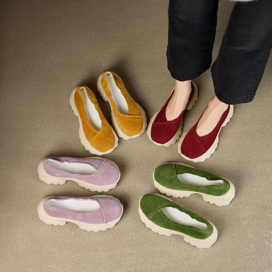 Women's Eye-catching Round Head Thick Bottom Mid Slip-on Bright Eyes Shallow Women's Fashion Shoes