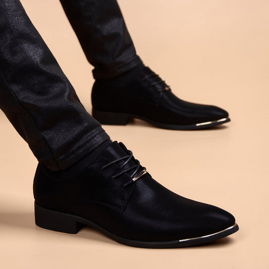 Men's Pointed Toe British Dress Korean Black Leather Shoes