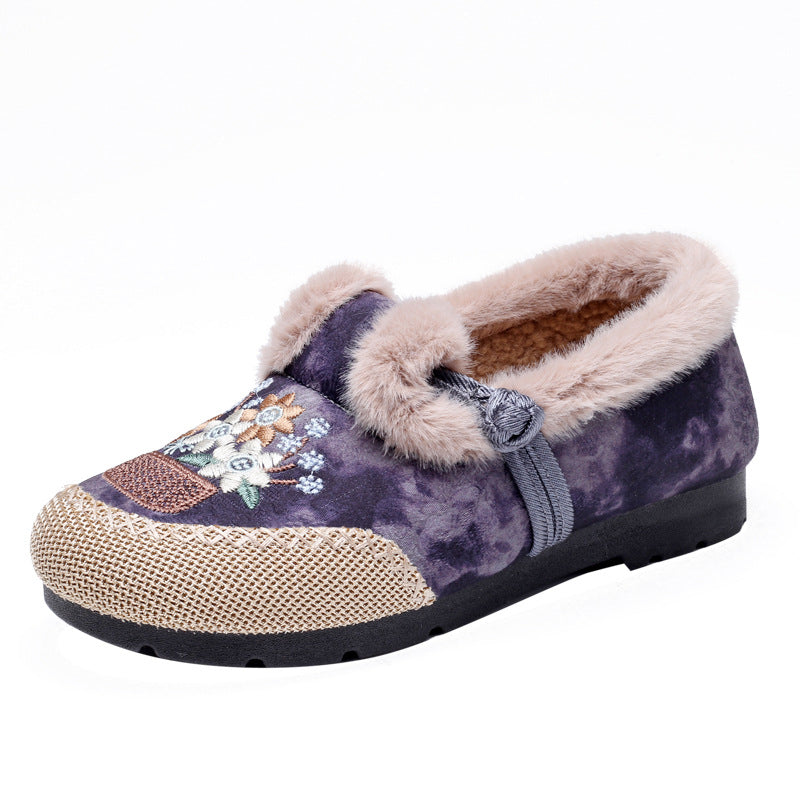 Women's Style Embroidered Cotton Fleece Lined Padded Warm Keeping Women's Shoes