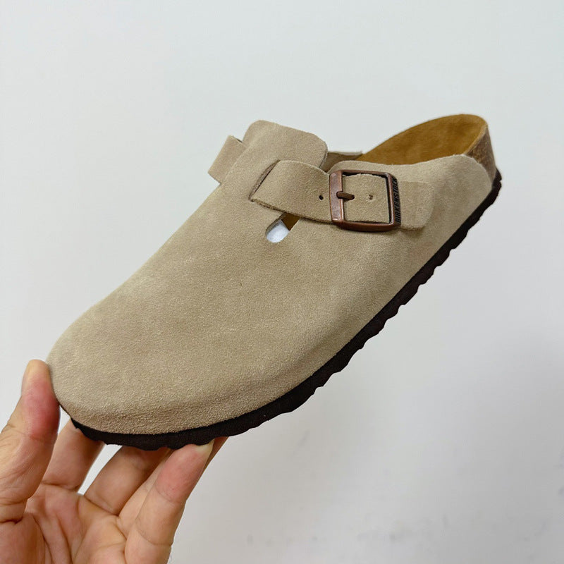 Women's Cork Sole Genuine Lazy Pump Half Flat Slippers