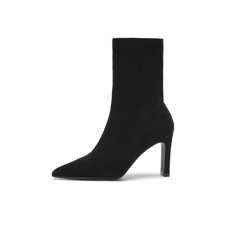 Women's Pointed Ankle Suede Chunky High Fashion Korean Women's Leather Boots
