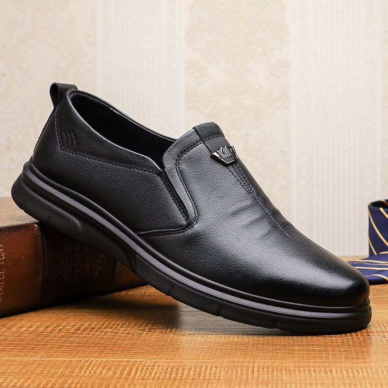 Men's First Layer Cowhide Slip-on Dad Pumps Leather Shoes