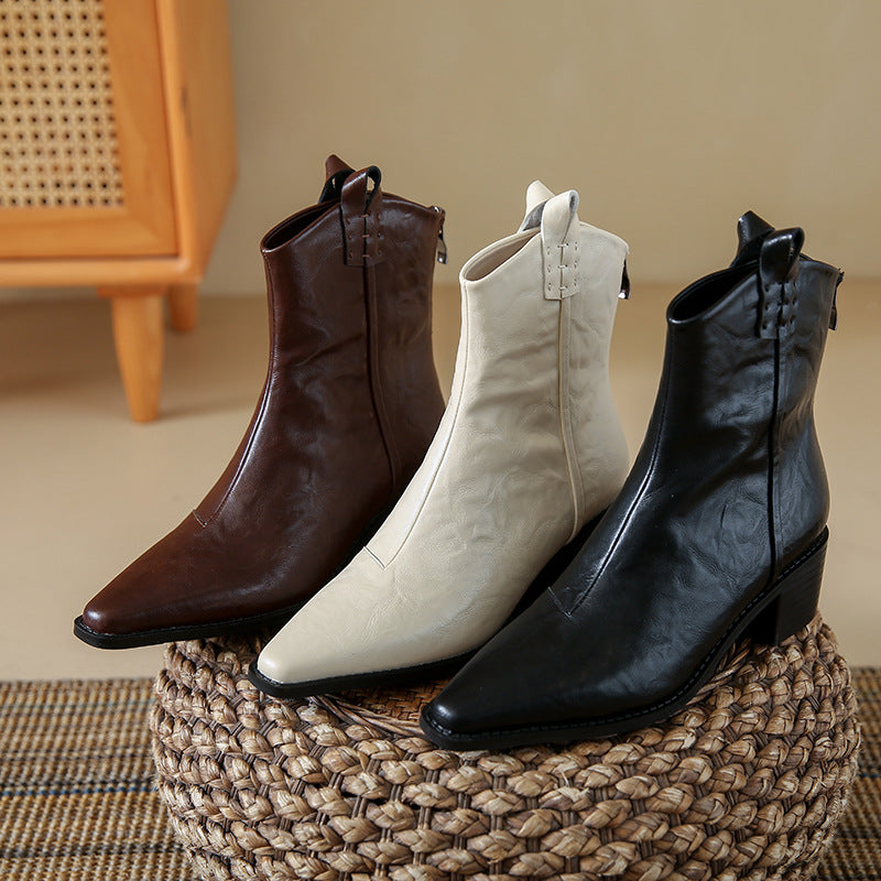 Fashionable Pointed Toe Cowboy Outdoor Design V Cut Soft Slimming Boots
