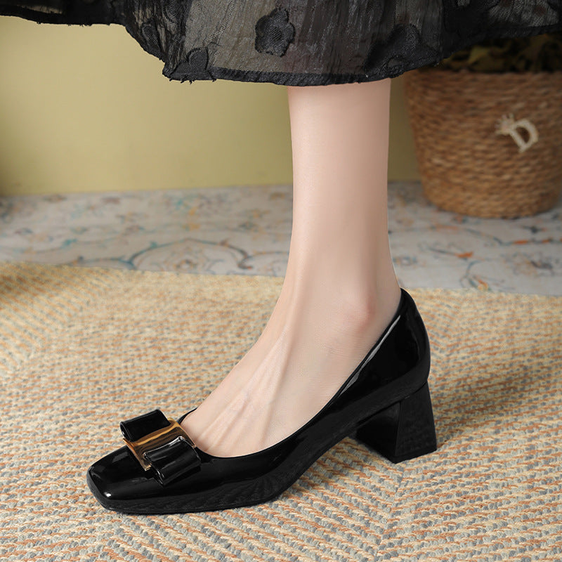 Women's Chunky Pumps Spring Mid Square Toe Low-cut With Skirt Graceful Heels