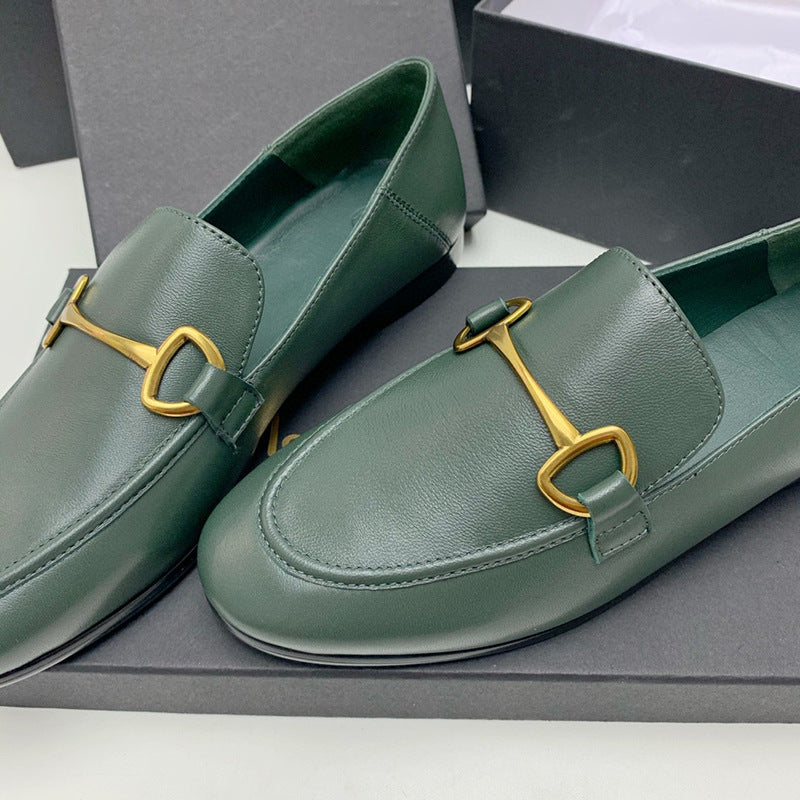 Women's Sheepskin Metal Round Toe Flat Bottom Jeans Women's Casual Shoes