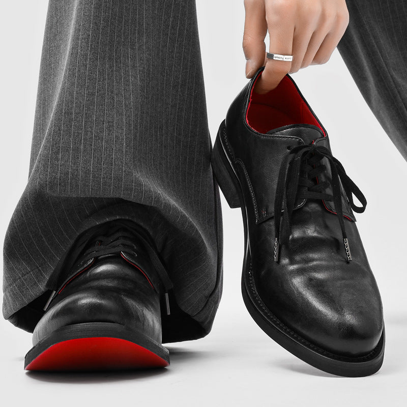 Men's Black Platform British Style Fashion Formal Business Commute Leisure Men's Casual Leather Shoes