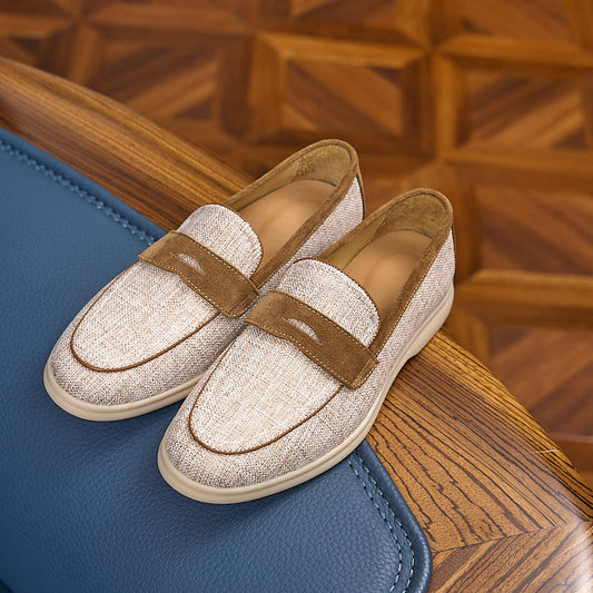 Men's Vintage Linen Stitching Penny Commute Leisure Slip-on Shallow Mouth Loafers/doug Shoes