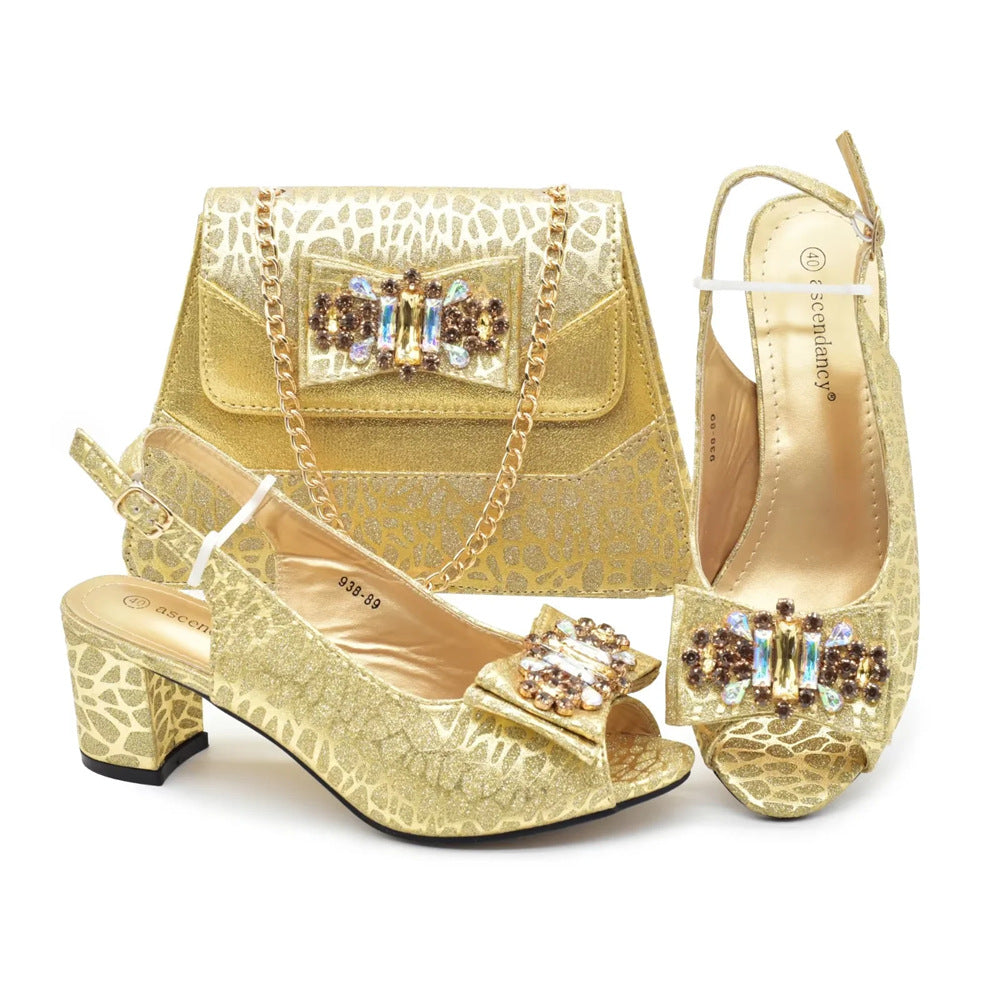 Party With Bow High Imitation Crocodile Pattern Handbag Women's Fashion Shoes