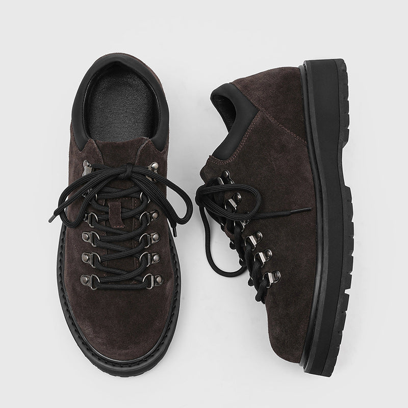 Men's Derby Trendy Lace Up Increased British Platform Round Head Men's Casual Leather Shoes