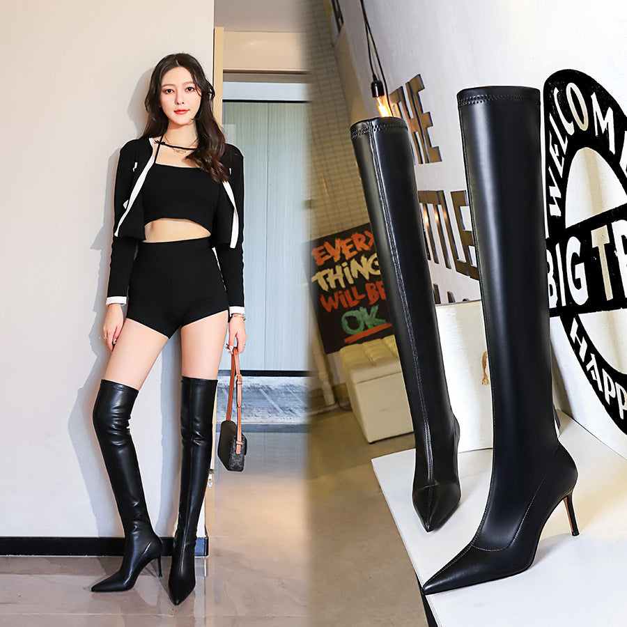 Fashion Sexy Nightclubs Thinner Simple Stiletto Pointed Toe Leg Trimming Heels