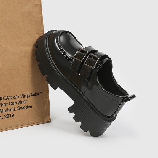 Women's Beauty Power British Style Black Belt Leather Shoes