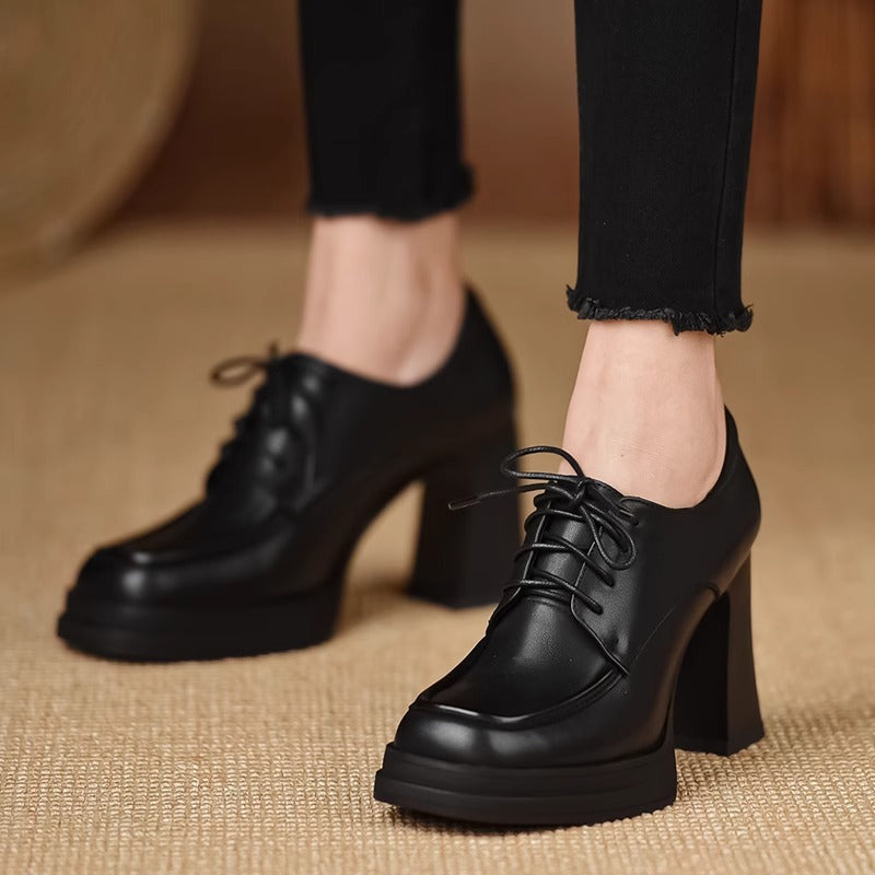 Women's Mouth Platform Square Toe Laces Stitching Women's Casual Shoes