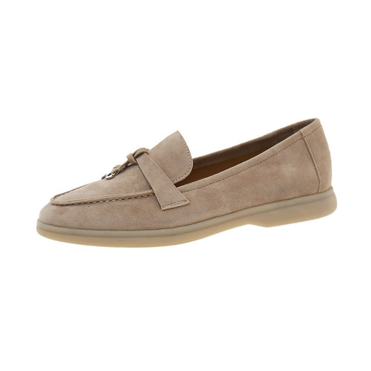 Women's Sheepskin Lining Spring Genuine Beige Lock Small Single-layer Soft Loafers