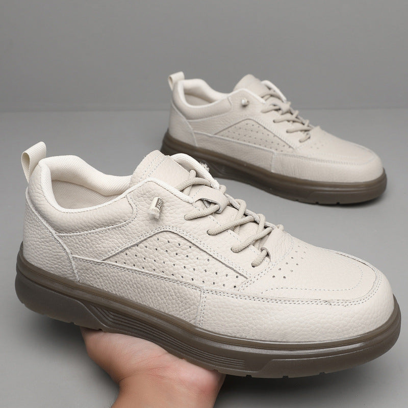 Men's Versatile White Fashion Soft Surface Platform Breathable Summer Hollow Men's Casual Leather Shoes