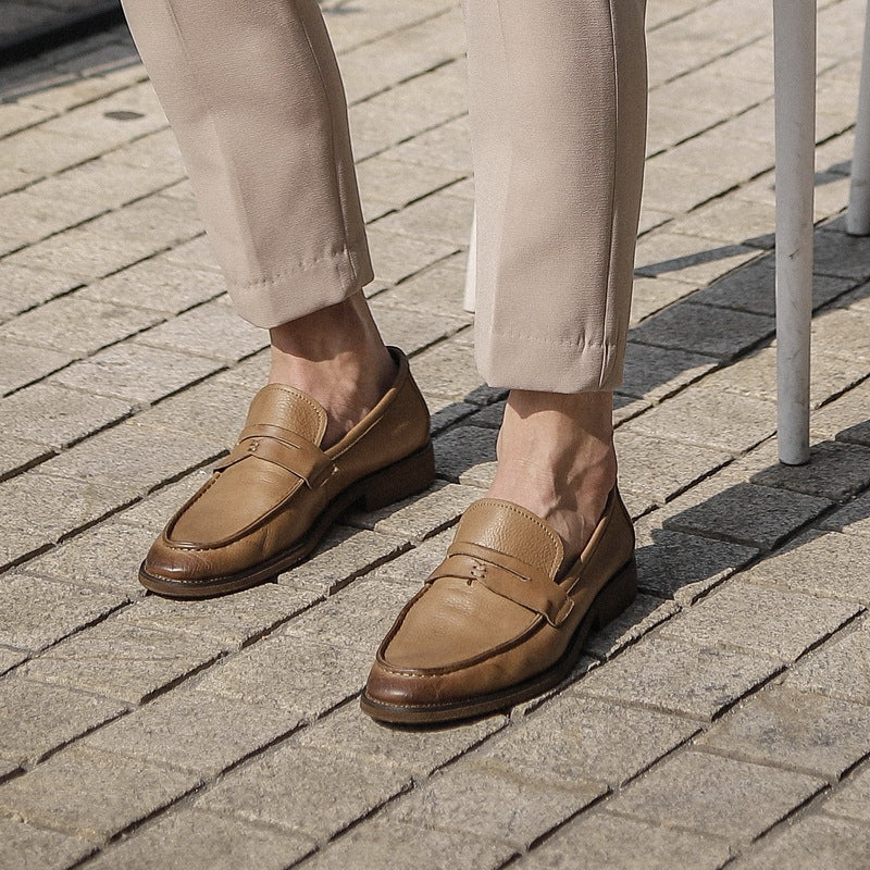 Men's Single Layer Cowhide Soft Bottom Slip-on Leather Shoes