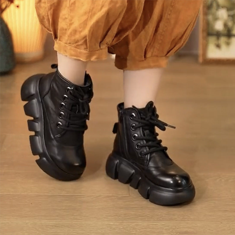 Women's Martin British Style Round Toe Cotton Thick Bottom Boots