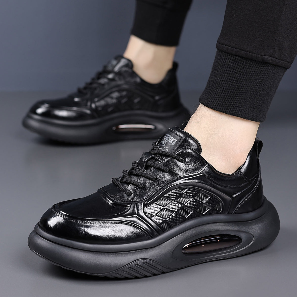 Men's First Layer Cowhide Thick Sole Increased Lightweight Pumps Trendy Sneakers
