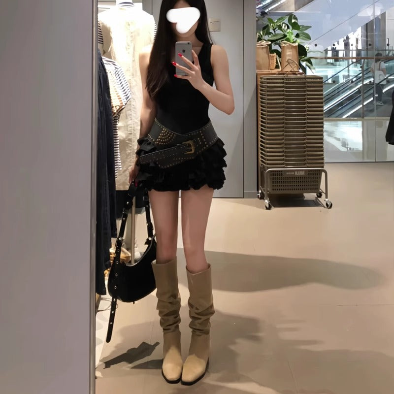 Thin Retro Khaki Waste Soil Western High Boots