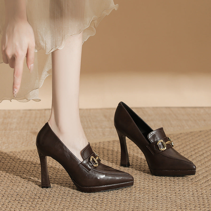 Women's Not Tired Feet High Pointed Stiletto Metal Buckle Women's Fashion Shoes
