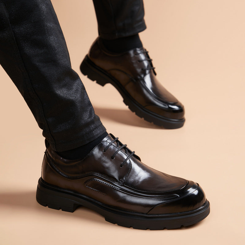 Men's Cowhide Fashion Comfortable Round Toe Derby Men's Business Leather Shoes