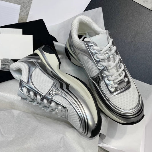 Women's Classic Style Sier Horn King Platform Dad Mesh Stitching Height Sneakers