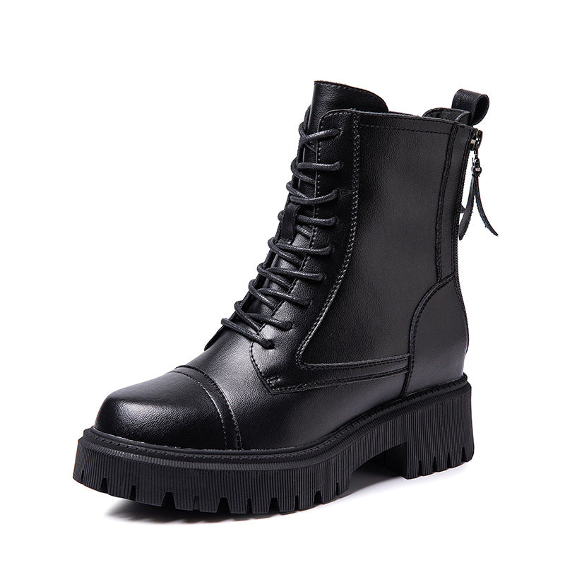 Thick Bottom Height Increasing Insole Small Fashion Martin Female Thick-soled Women's Leather Boots