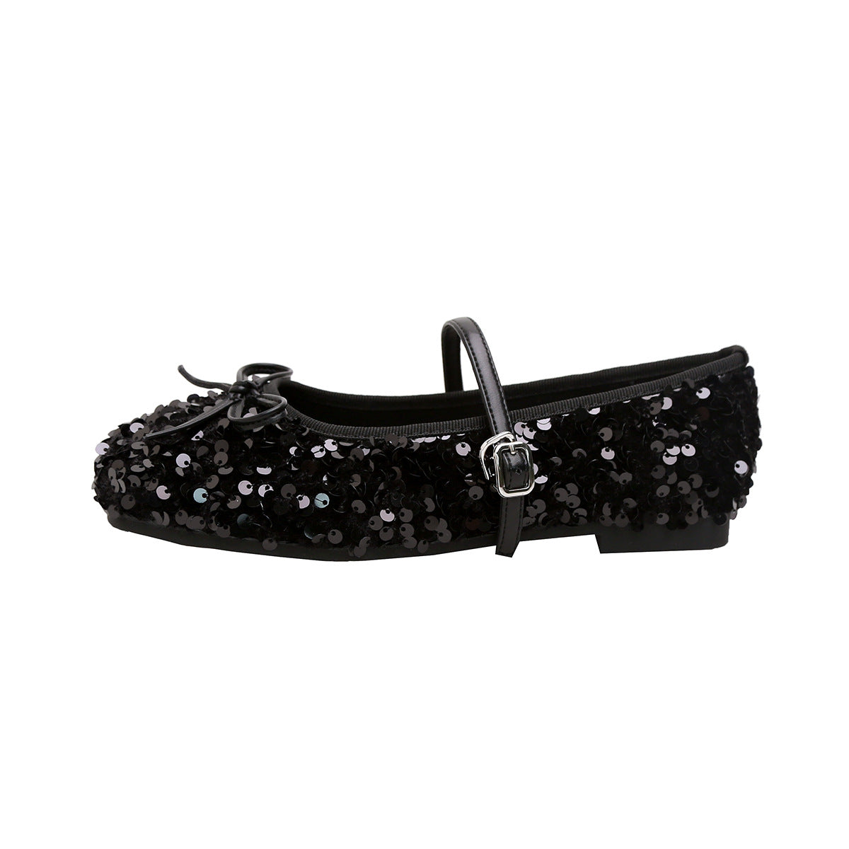 Women's Sequined Flat Strap Bow Shallow Mouth Women's Shoes