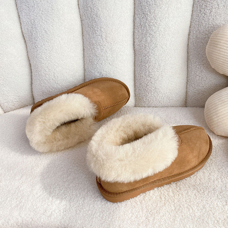Women's Fur Thick Sheepskin Winter Warm Flanging Snow Boots