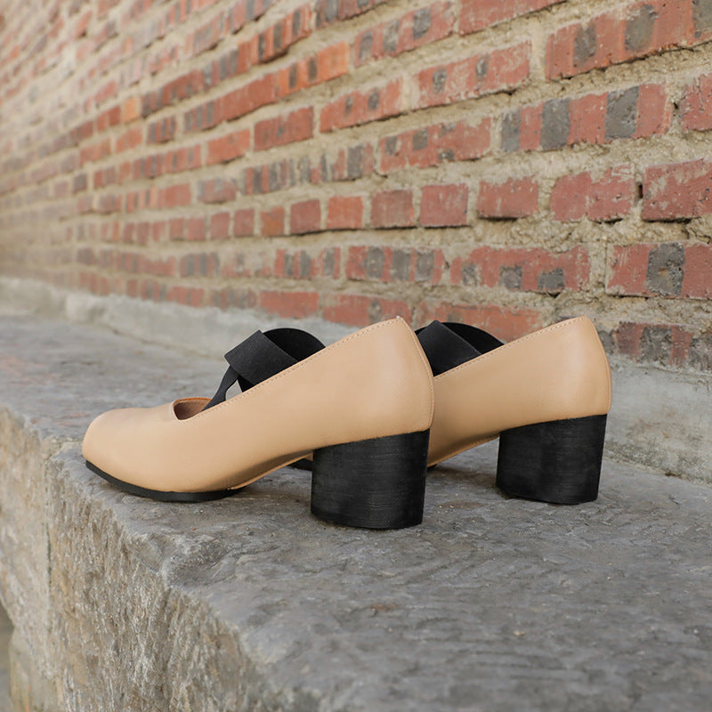 Women's Strap Pig Nose Mary Jane Retro Square Casual Shoes