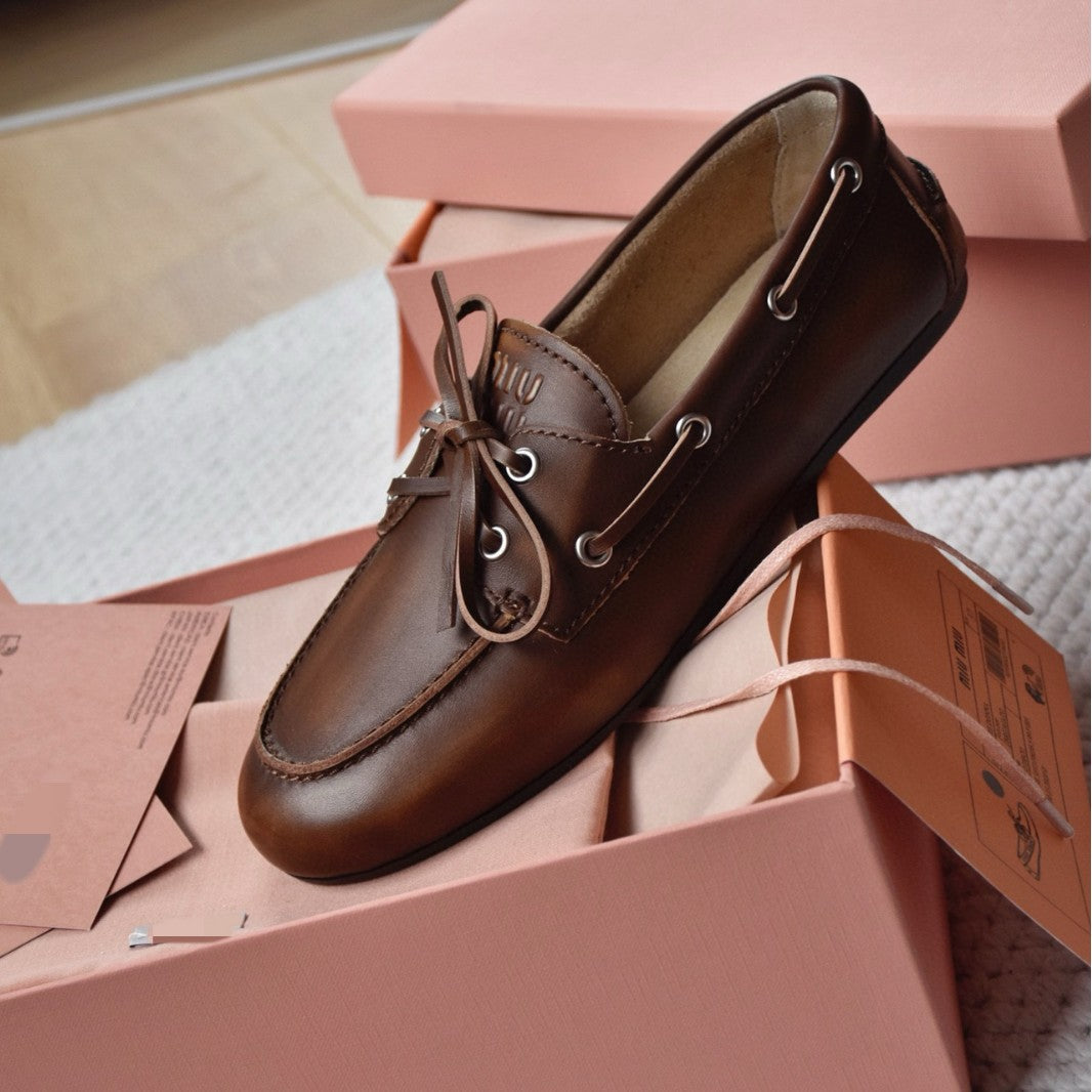 Women's Polished Boat Hand-made Old Round Toe Bowknot Women's Casual Shoes